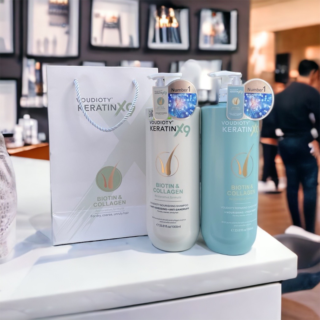 Bộ Gội & Xả VOUDIOTY KERATIN X9 BIOTIN & COLLAGEN Nano Ultral [ Phiên bản nâng cấp 2024] (1000ml/chai)